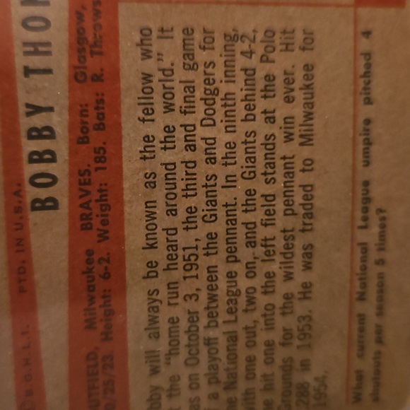 Bowman 1954 Bobby Thompson Baseball Card - Picture 10 of 11